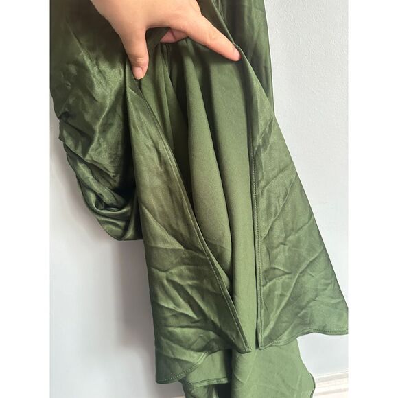 Zara Green Midi Slip Dress Size Small Side Slit Holiday Party 100% Viscose - Picture 5 of 6